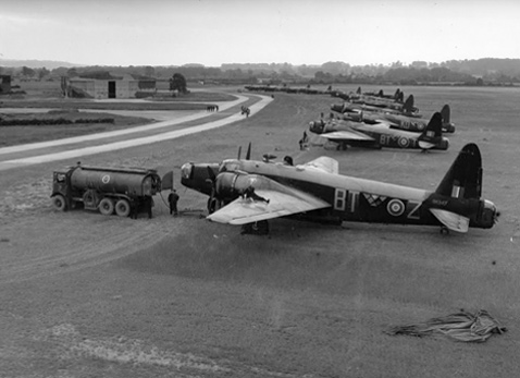 Wellington bombers being refuelled at Hixon Airfield during World War 2. Photo courtesy of Imperial War Museum.