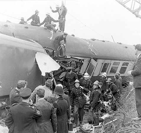 Firemen on the roof of a train carriage during the Hixon Rail Disaster in January 1968. Photo courtesy of Hixon Local History Society